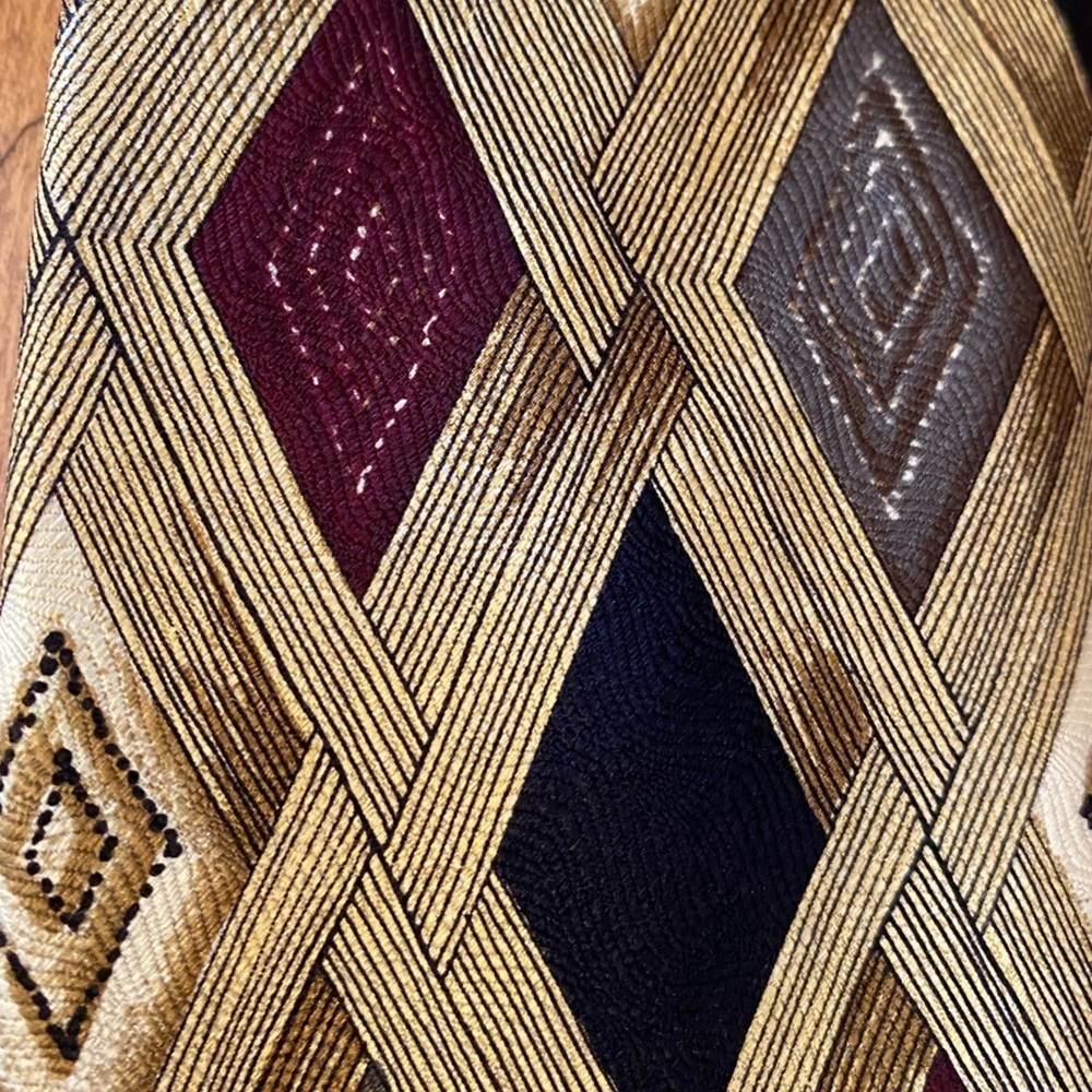 Emilio Romano Mens Geometric Silk Tie Gold Black Red Gray 61” Handmade I…